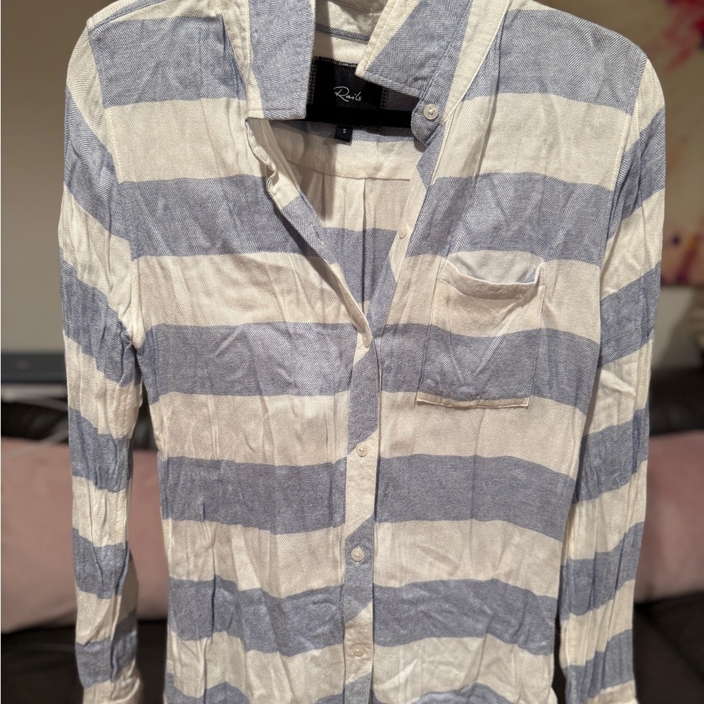 Rails Blue and White Striped Button-Up Shirt